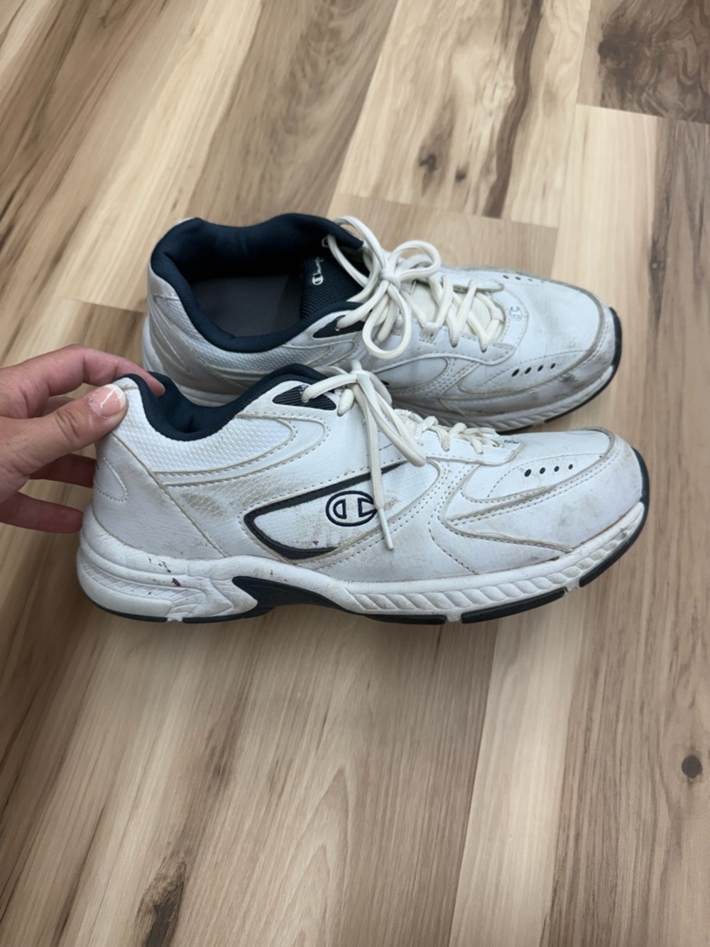 Champion Y2K White Dad Sneakers with Navy Accents